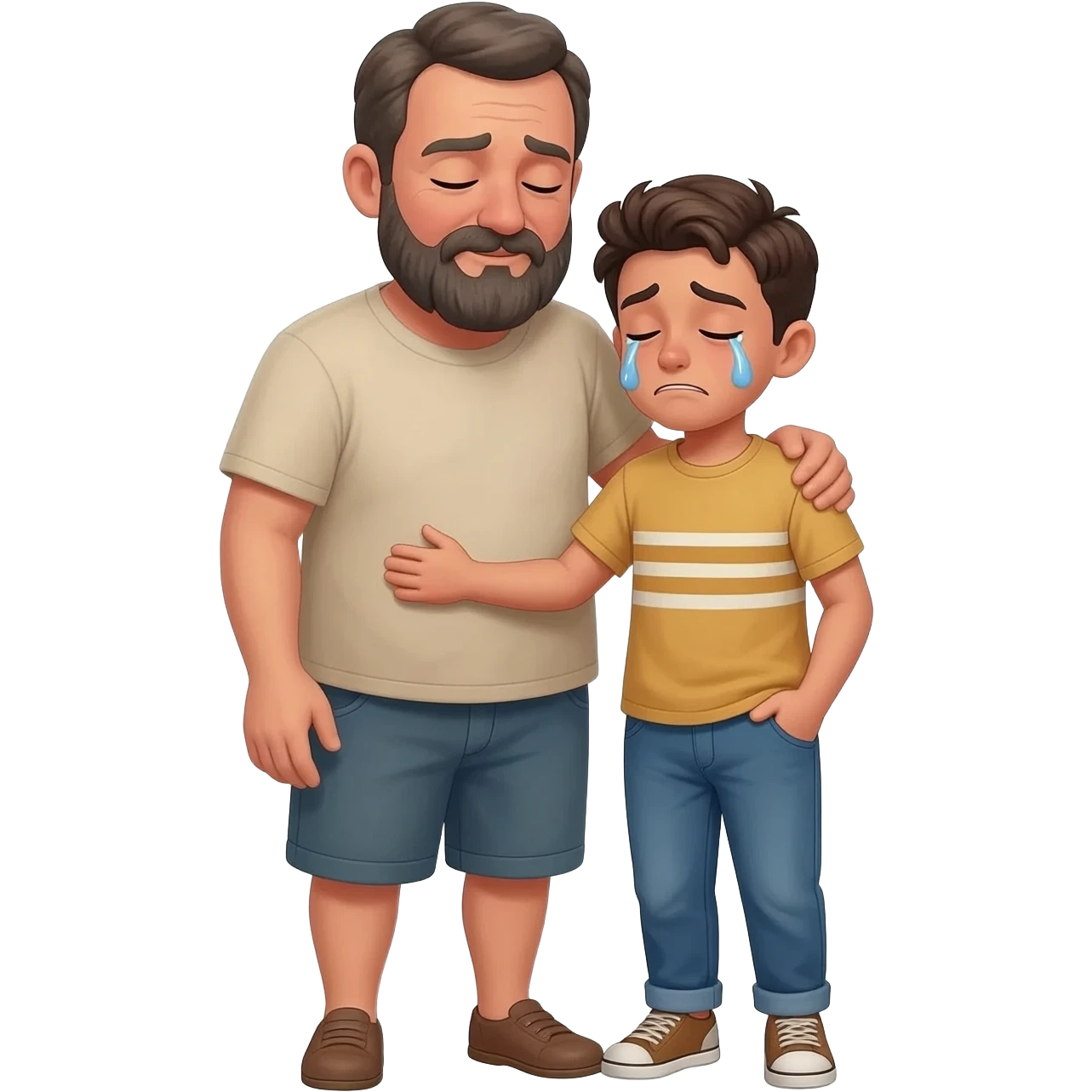 нарисуй как отец обнимет с любовью и слезами  сына возростом 20-24  года во весь рост  ,  времена древнего иерусалима emoji