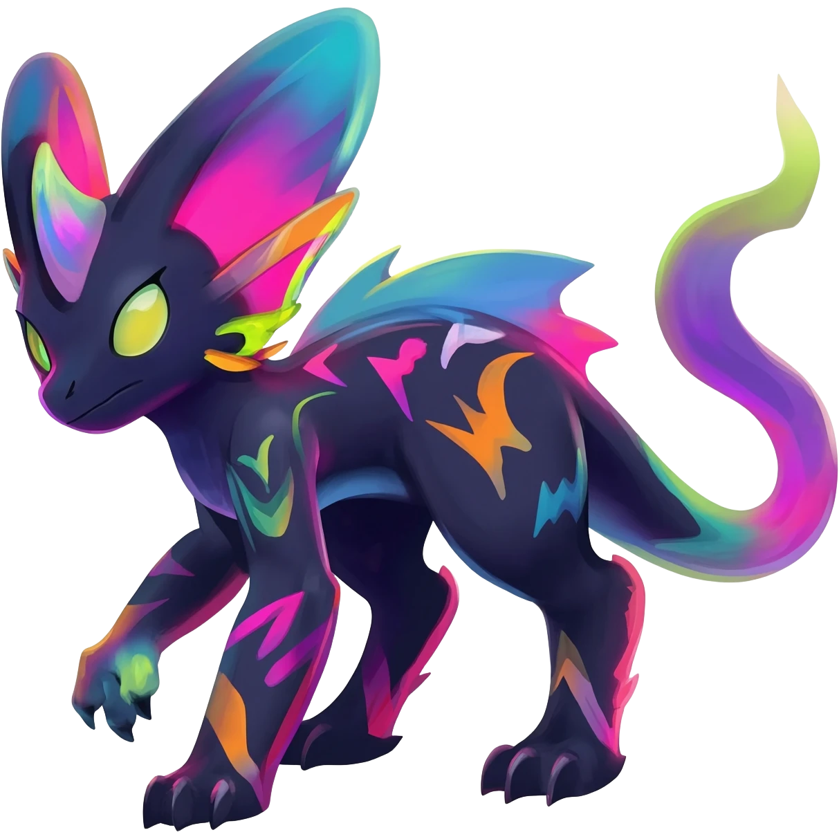 Dark vibrant pastel bright neon colorful edgy exotic painted Fakémon-Pokémon-Vernid-Eeveelution-creature emoji
