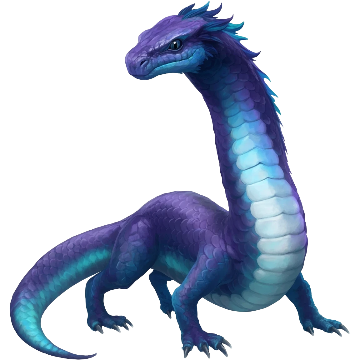 zig-zag-patterned striking indigo-violet-blue-cyan-gradiented with dark undertones, white underside, thunderous stormy edgy badass realistic Vernid-Sergal-Genet-Trico-fantasy-creature-species by LiLaiRa, full body emoji