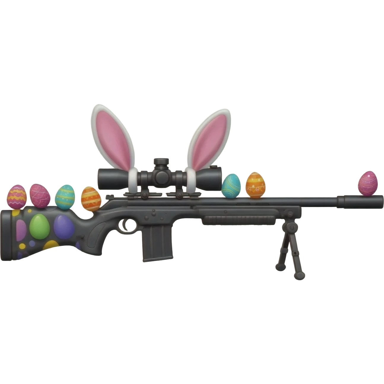 easter theme sniper rifle like with bunny ears and eggs and pink emoji