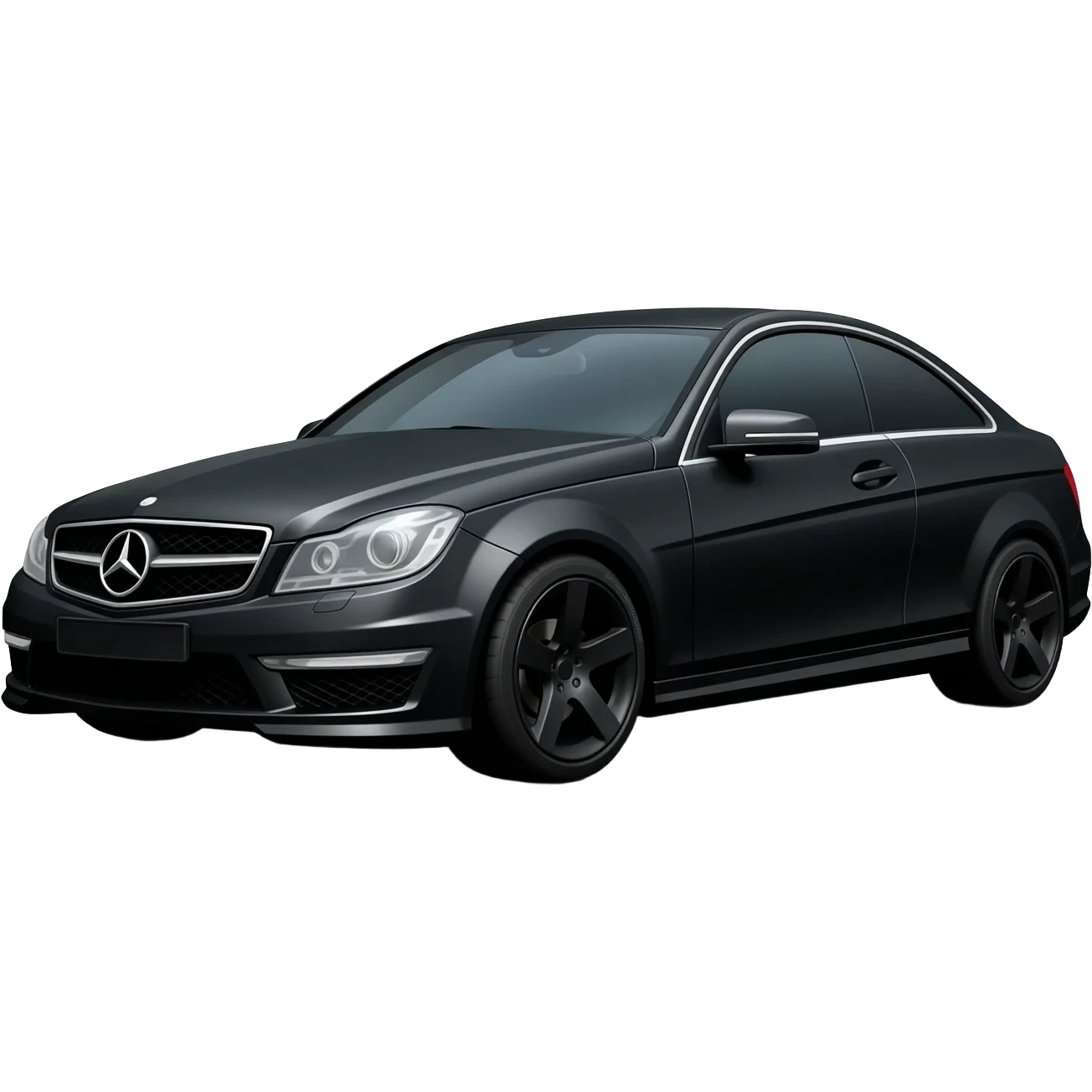 a picture of a black Mercedes C Class W204 Coupe with black rims and tinted windows at an angle emoji