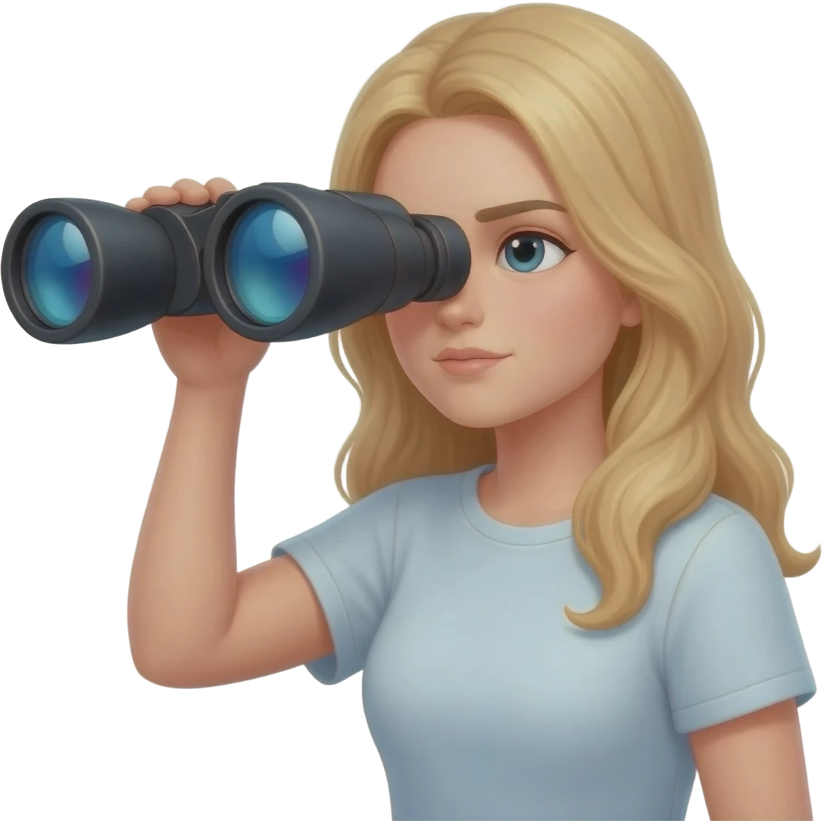 Woman with long blonde hair looking through binoculars emoji