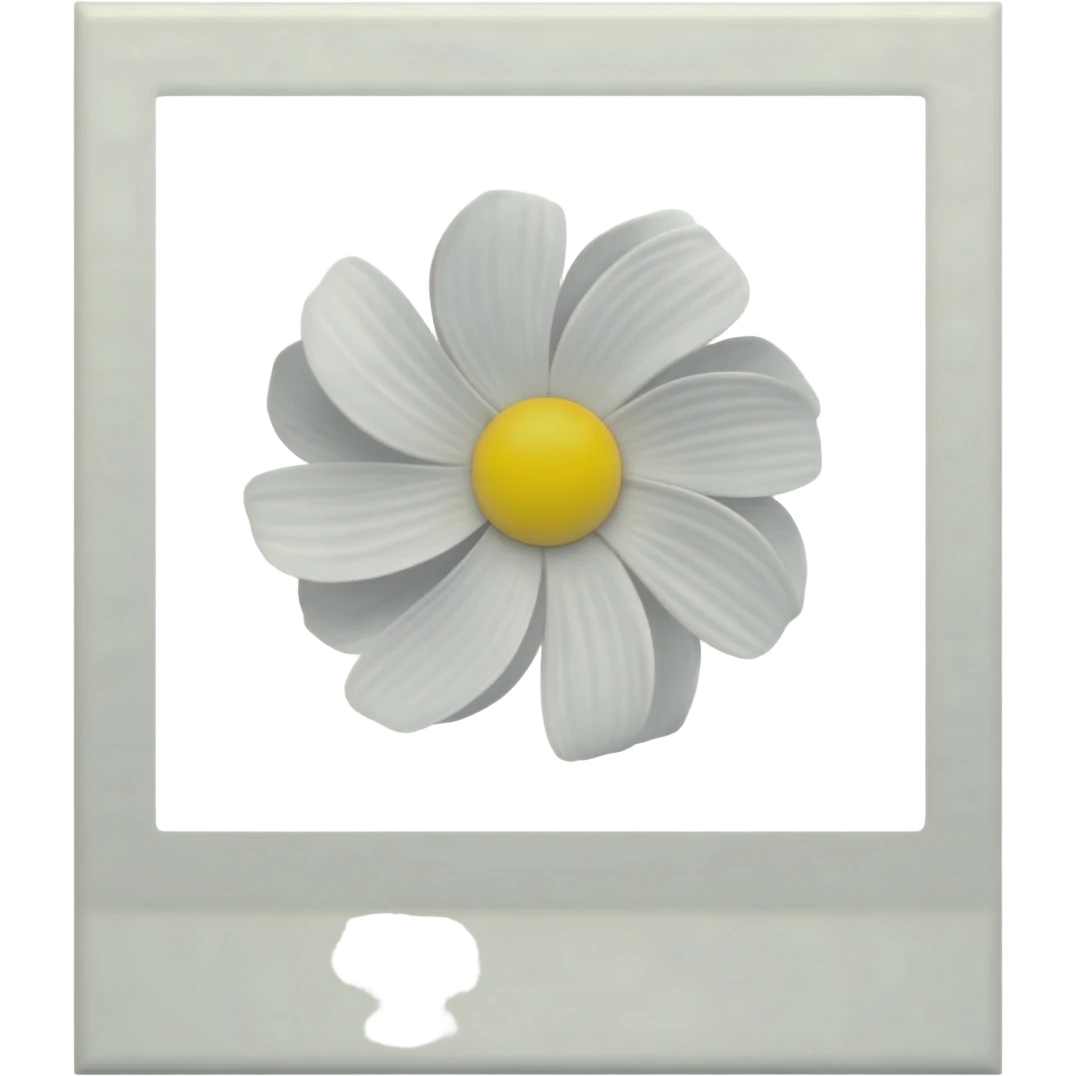 white Polaroid of a flower emoji