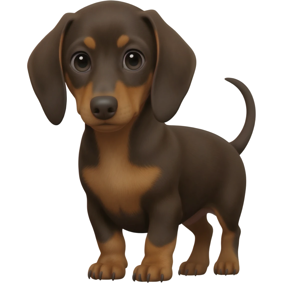 I want an emoji of an 8 week old dachshund puppy with mostly dark brown fur, long ears, short legs and a little bit of lighter brown fur on his chest. emoji