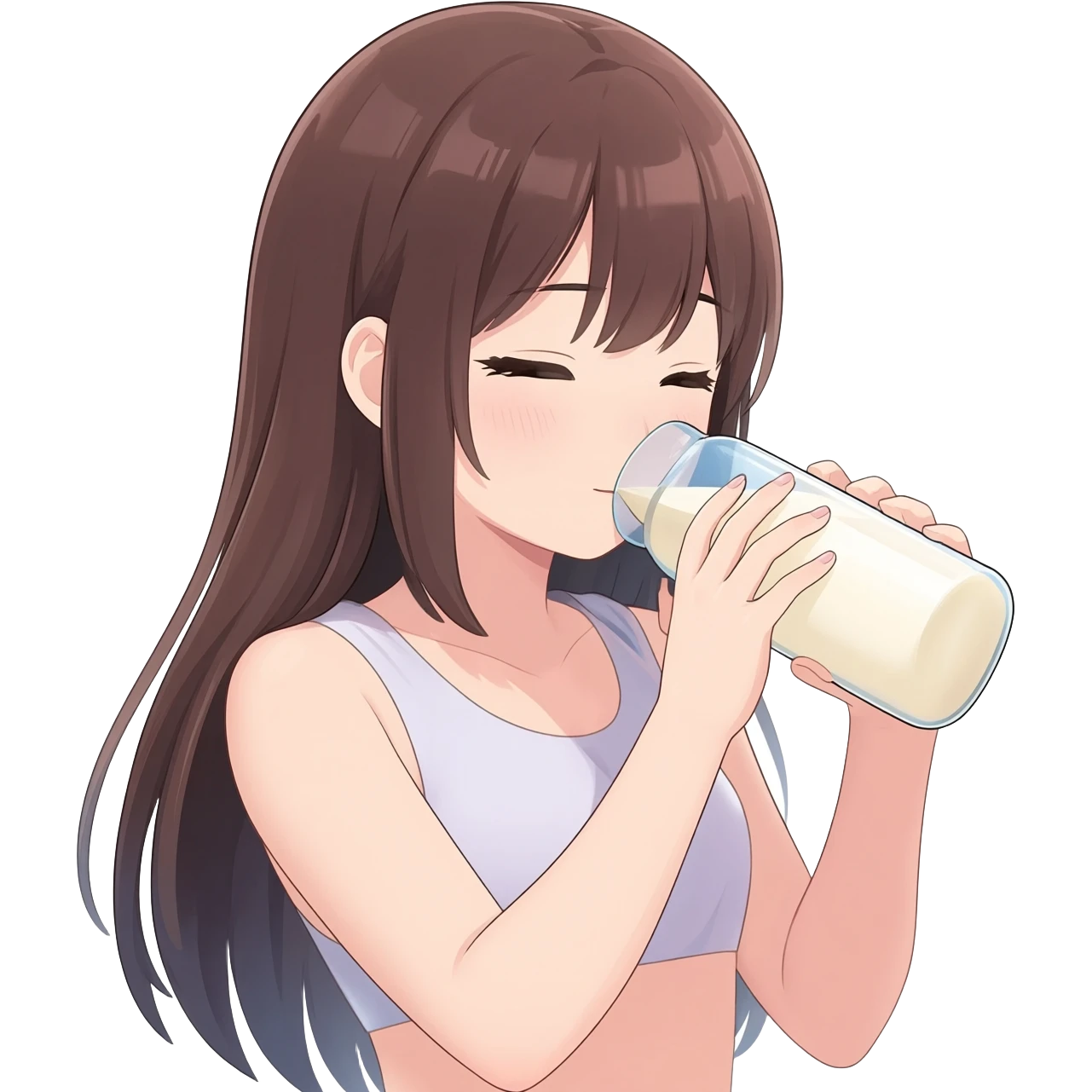 Anime girl long hair drinking her breast milk emoji