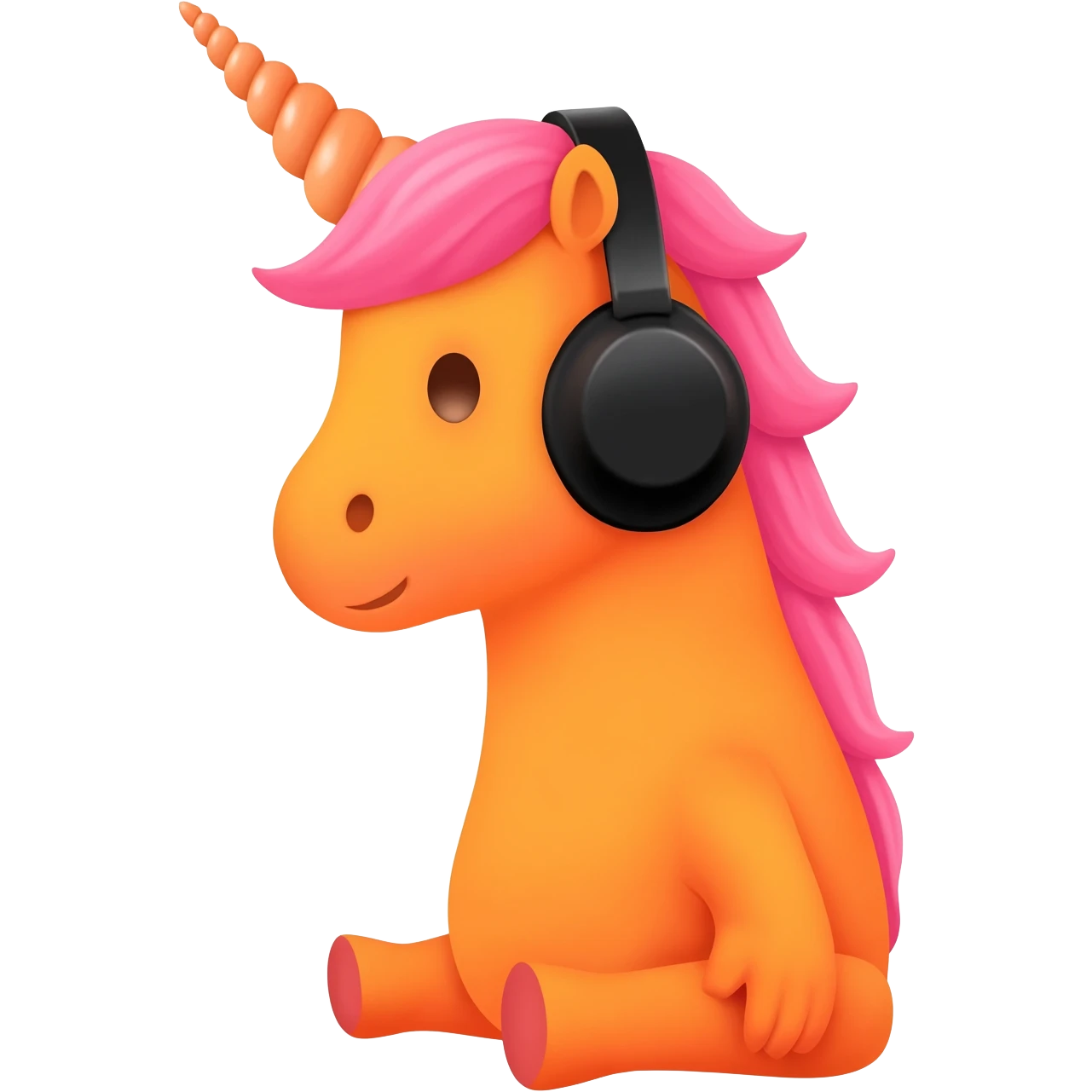 Unicornio bebé naranja sentado escuchando música con auriculares negros emoji