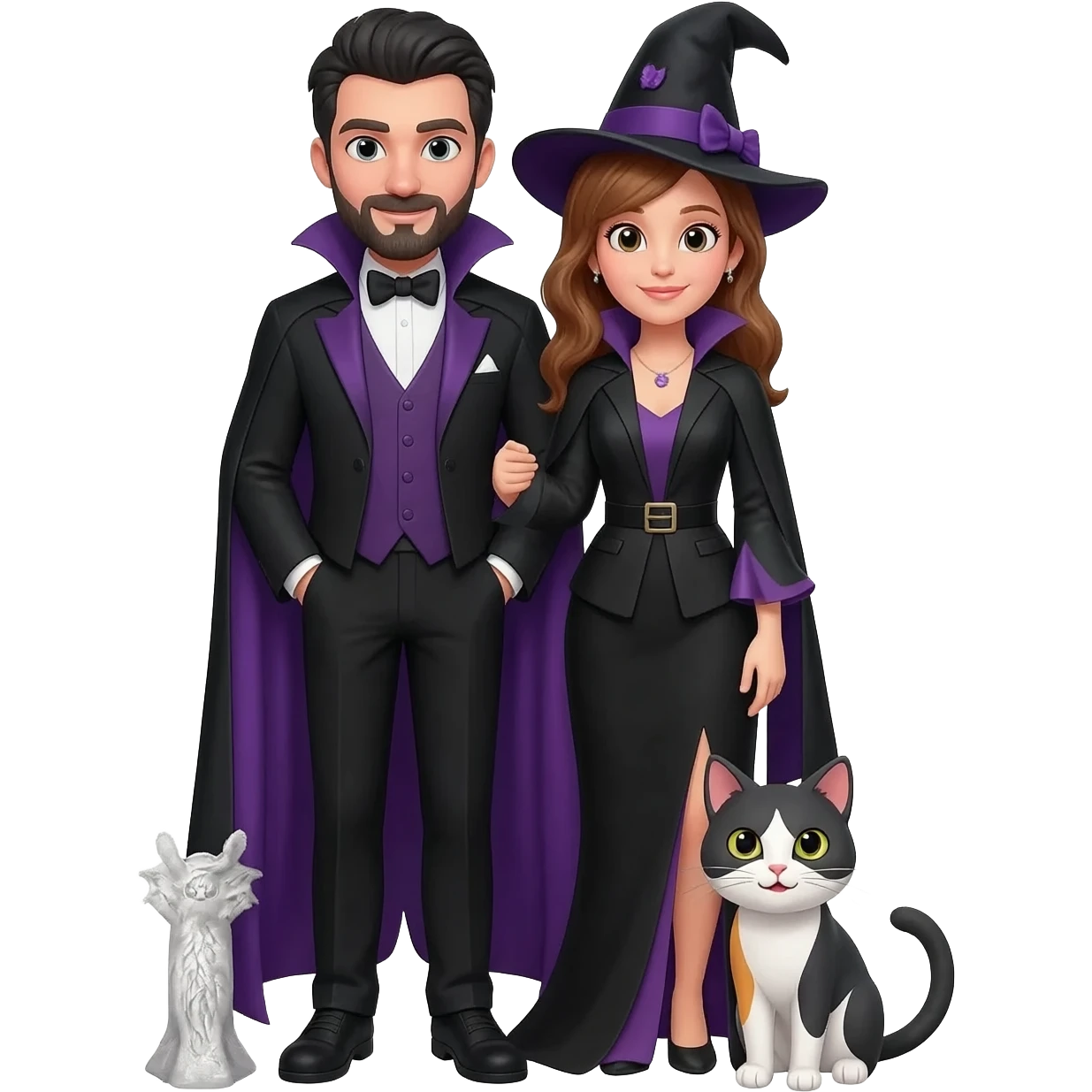 magician couple and their pet cat emoji