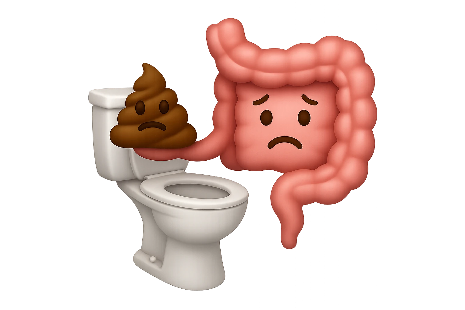emoji stile iphone di un intestino che esce dal wc con in mano una montagnetta di feci con espressione triste a palline emoji