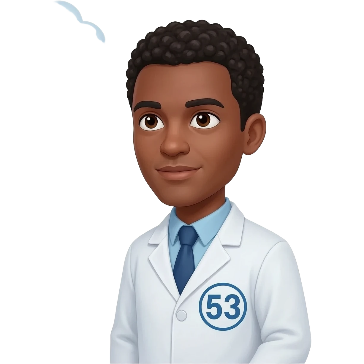 Un emoji de un científico usando las número 53 dentro de un globo de conversacion emoji