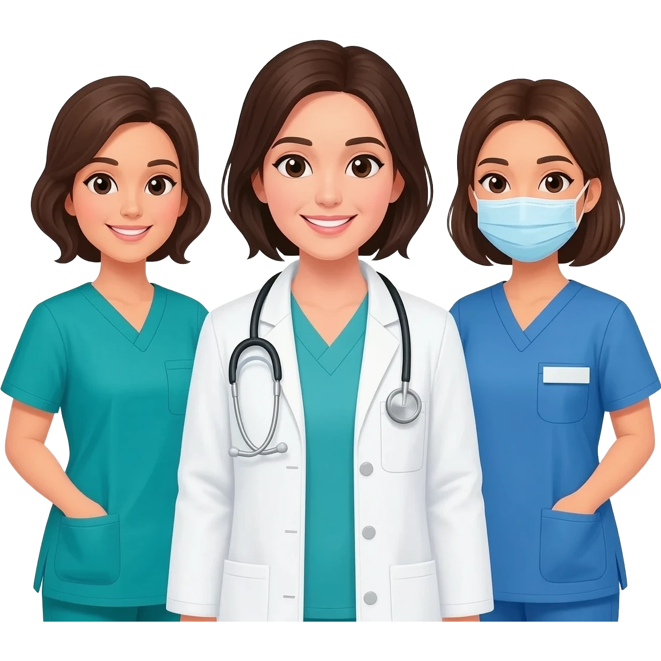 Two female dental assistants and one female doctor emoji