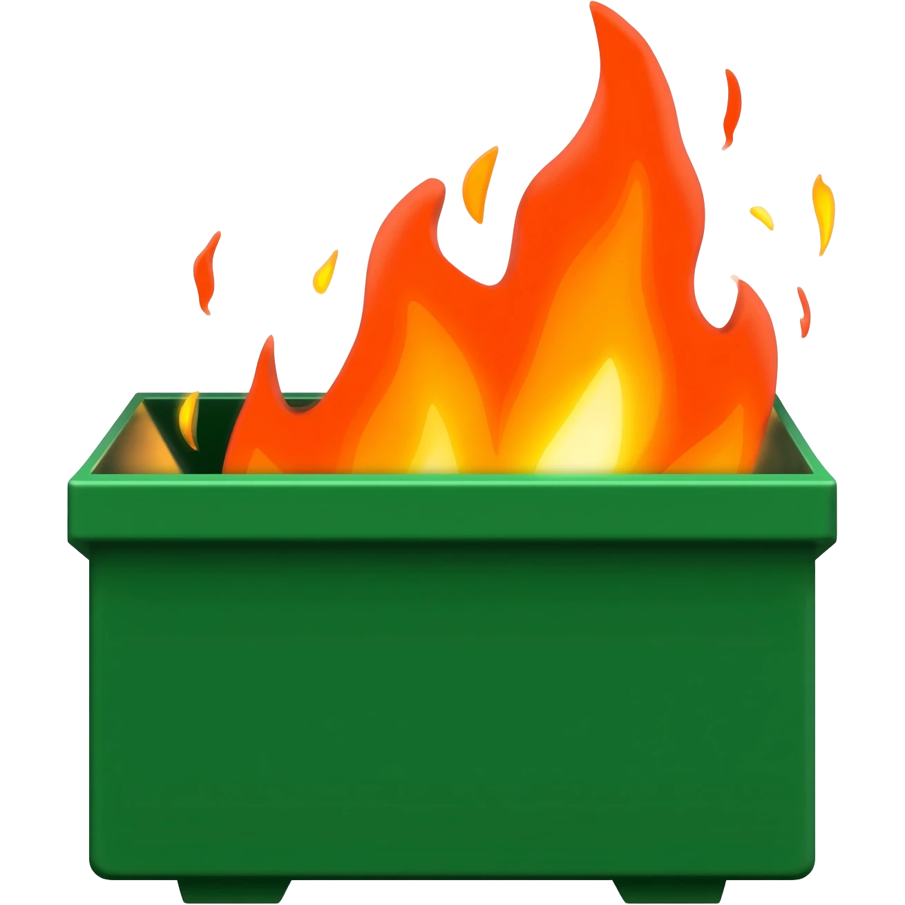 Green dumpster on fire in mountains emoji