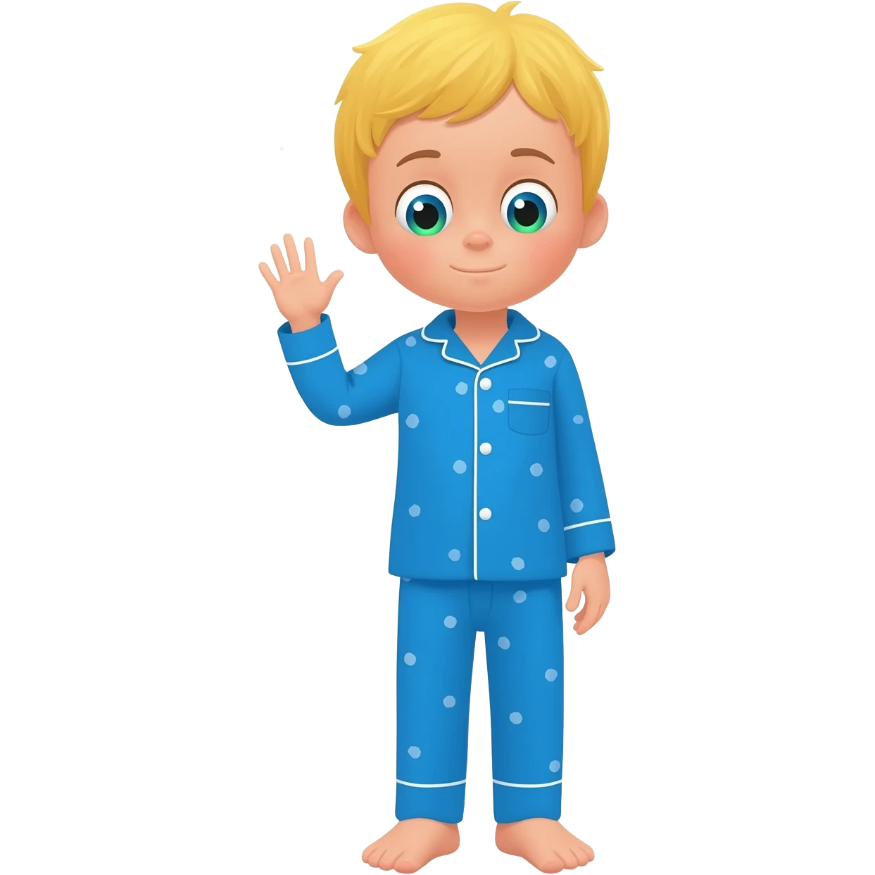 Create an emoji of the same blonde 3 year old as the first one you did. A happy boy with blue-greenish eyes turning off the lights to go to sleep with blue pajamas on emoji