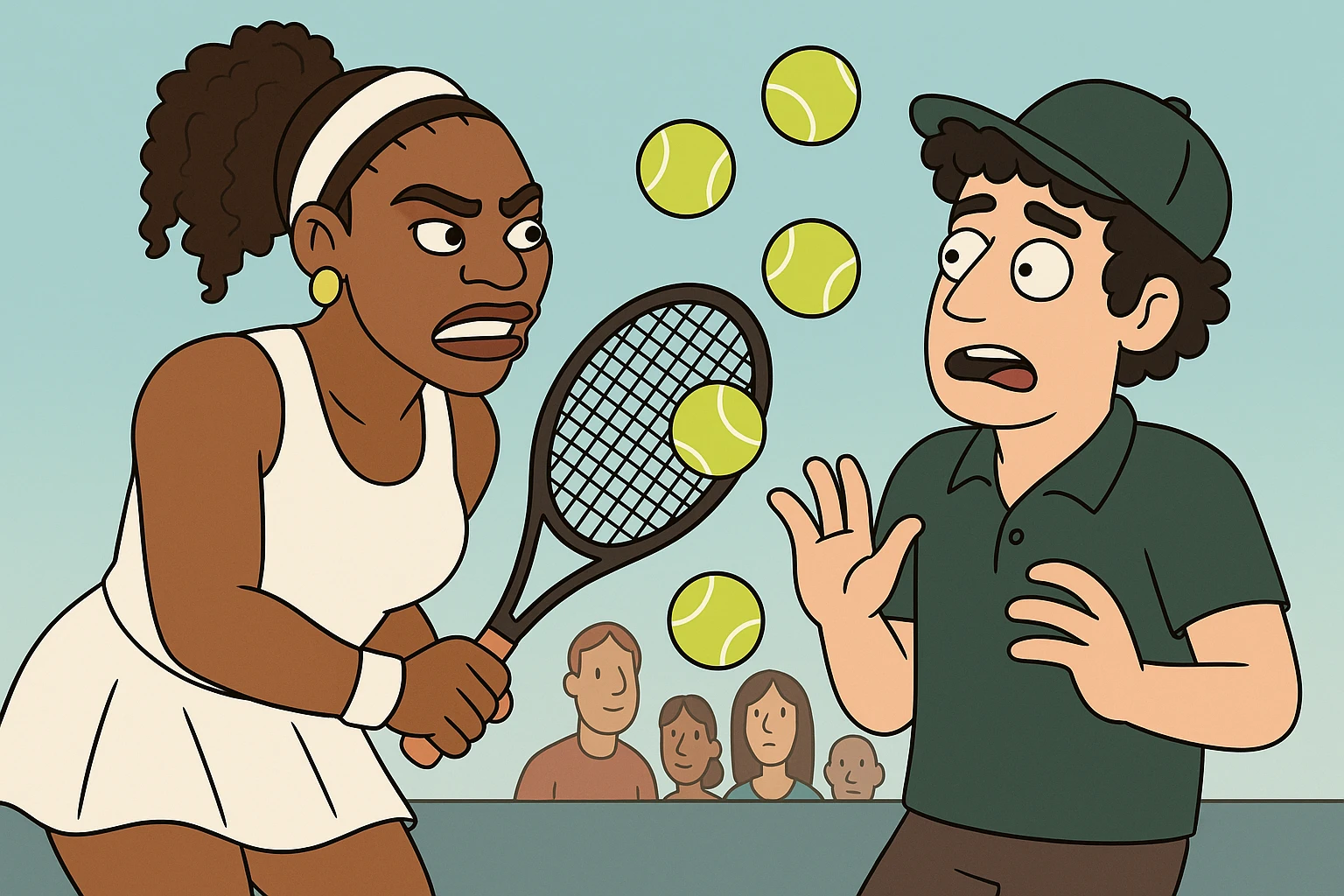 Serena Williams tennis Tennis balls a man black curly hair dark green a hat the people emoji