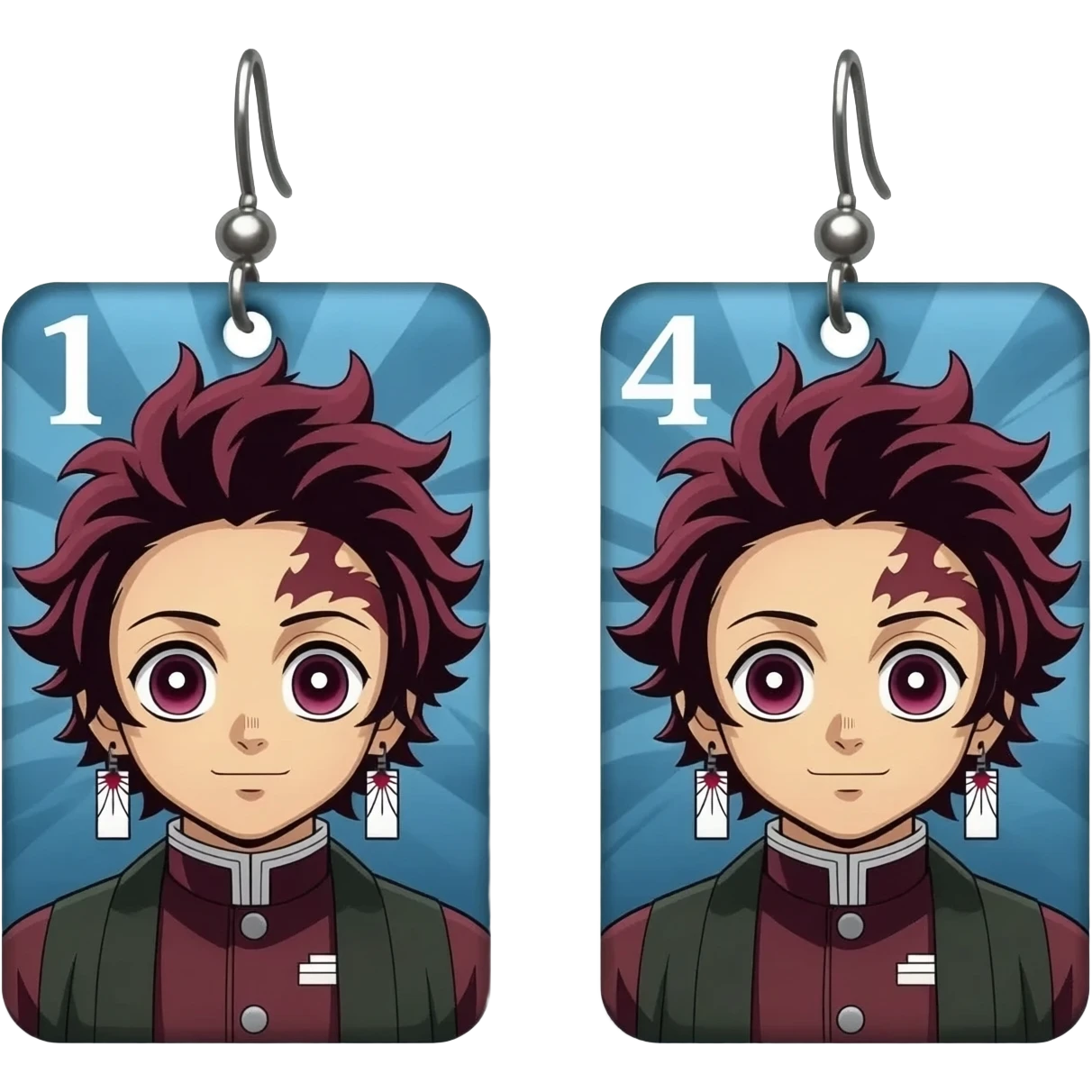 hanafuda earrings pair, without face or any person, tanjiro earrings, demon slayer anime, overlay each other emoji