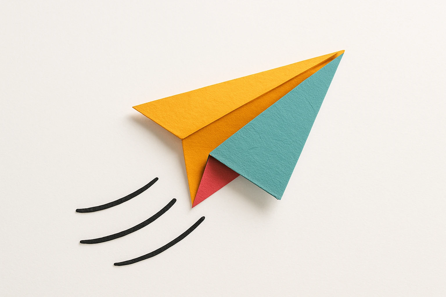 a paper airplane flying with motion lines, simple, dynamic, white background emoji