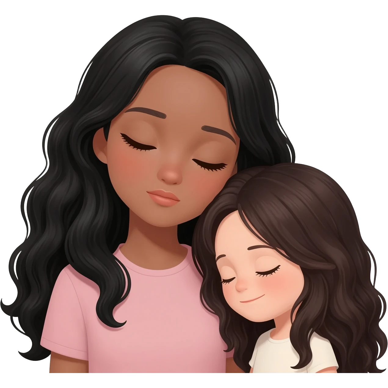 Black hair brown girl with long wavy black hair with brown eyes and sleeping with cute little girl with long wavy hair dark color with fair skin emoji