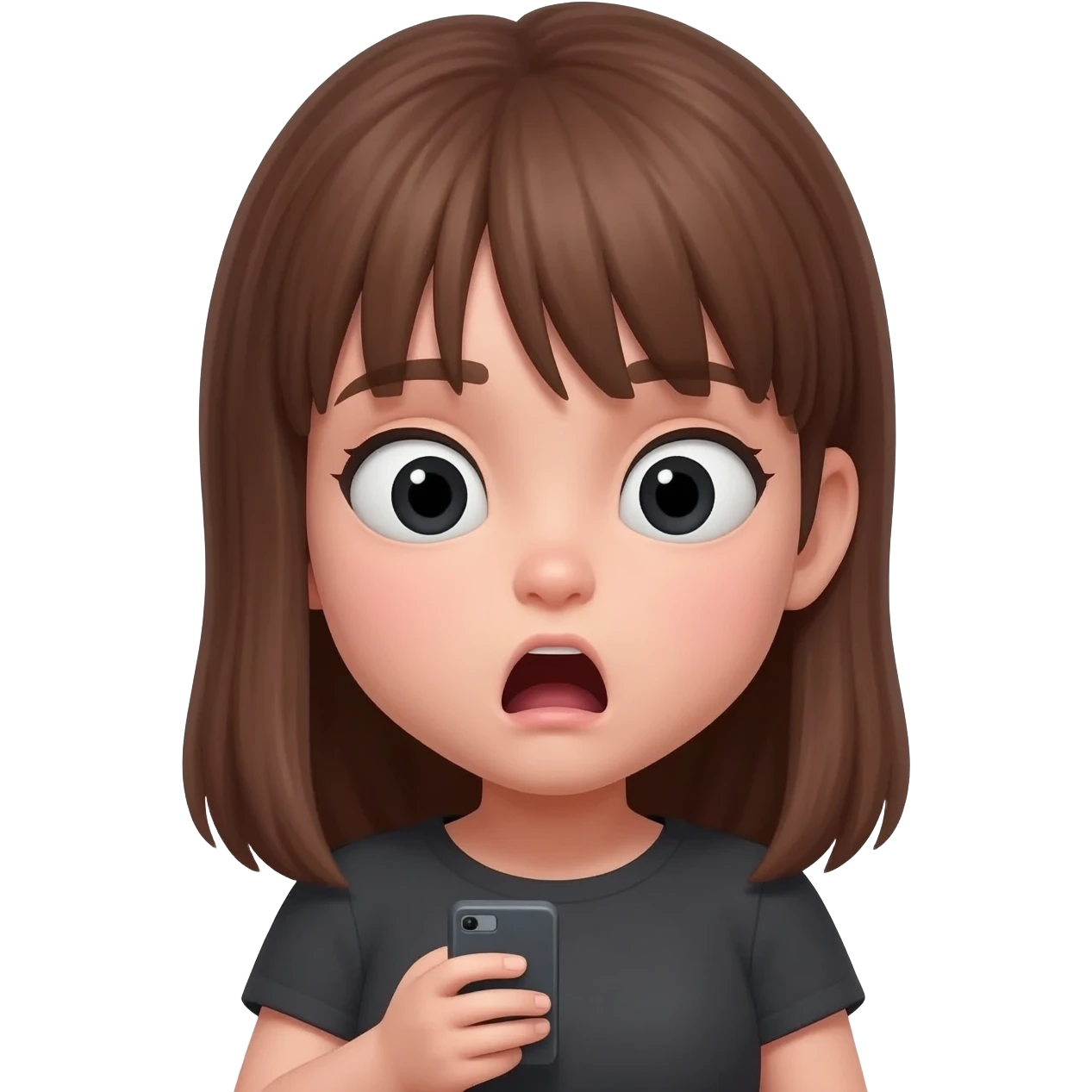 Mixture of shocked emoji of a girl with sharp looks and while holding phone emoji