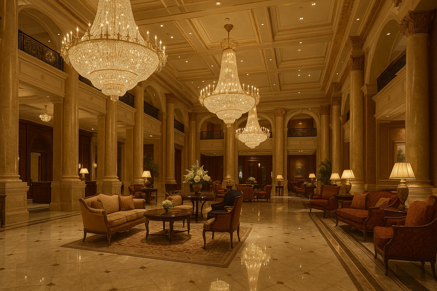 5 star hotel, chandelier lobby, marble floors, opulent decor emoji