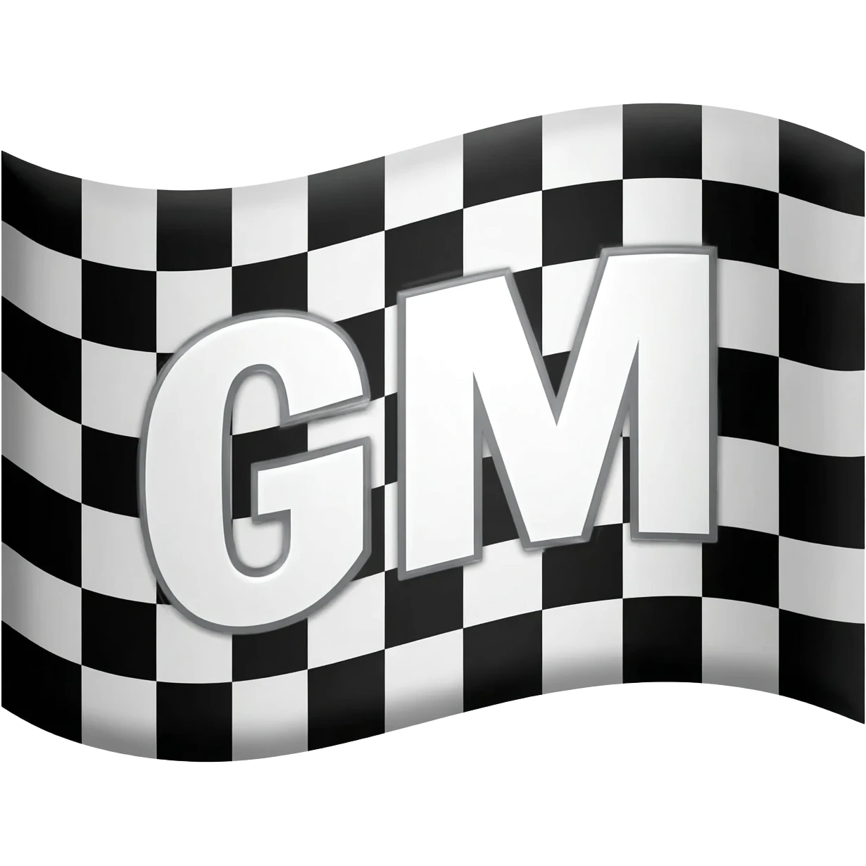 Letters "GM" in Chequered flag emoji