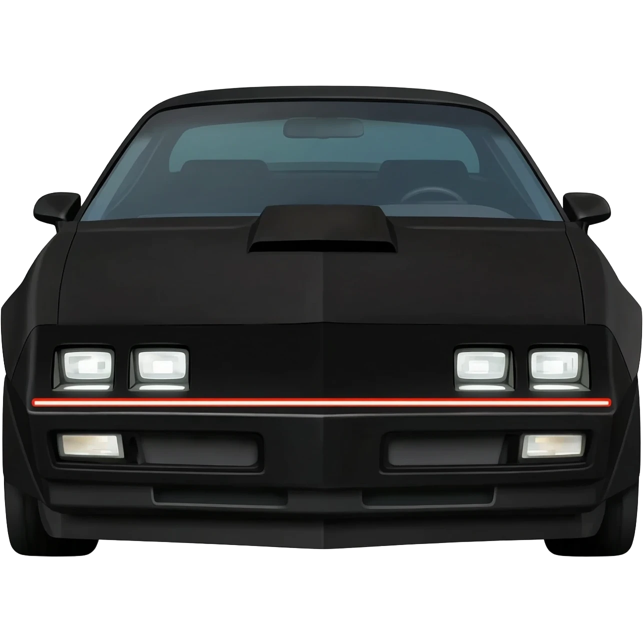 KITT the black Trans Am from the Knight Rider TV show with the scanner bar of red lights on the front of the hood in-between the headlights emoji