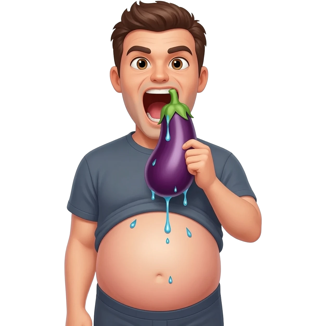 Pregnant man cop eating wet eggplant popsicle mouth wide open emoji