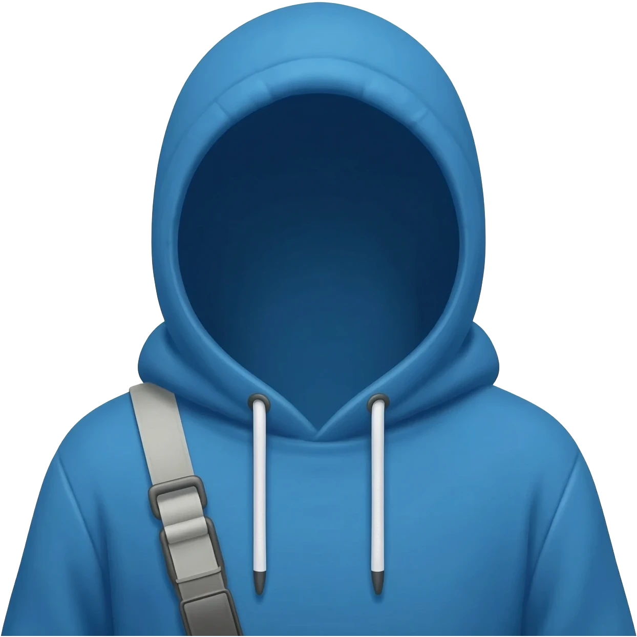 a blue hoodie with an invisible person in it with the hood down and the left string pulled far longer than the other emoji
