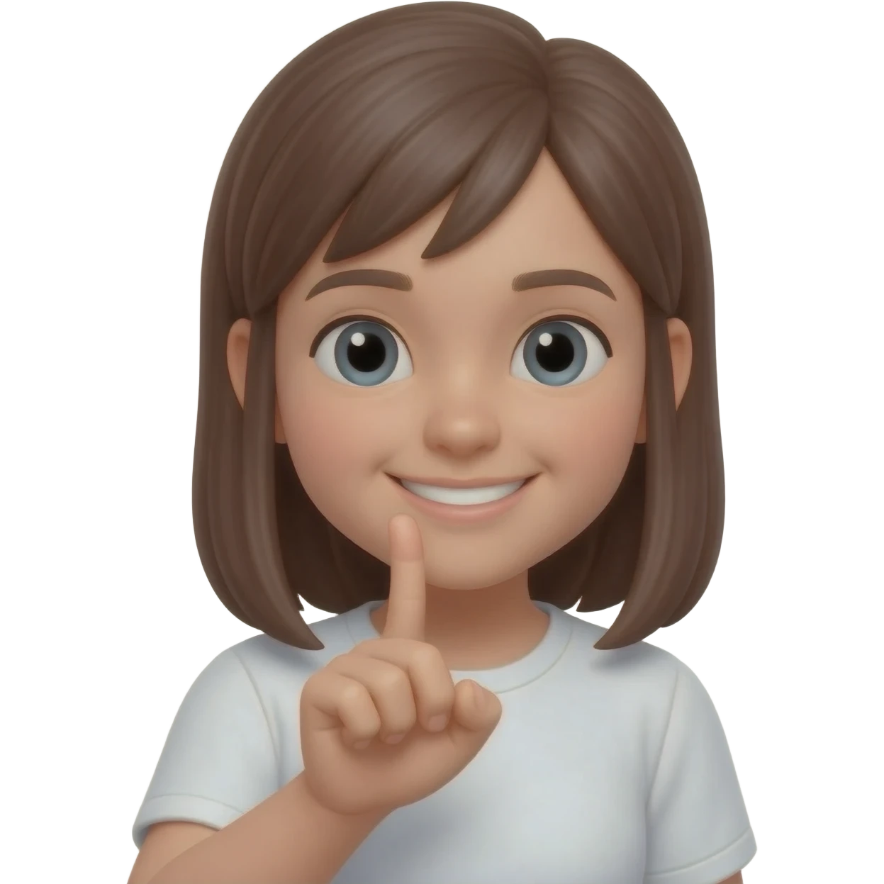 Hola me puedes crear un emoji de una niña haciendo con los dos dedos una tacha emoji