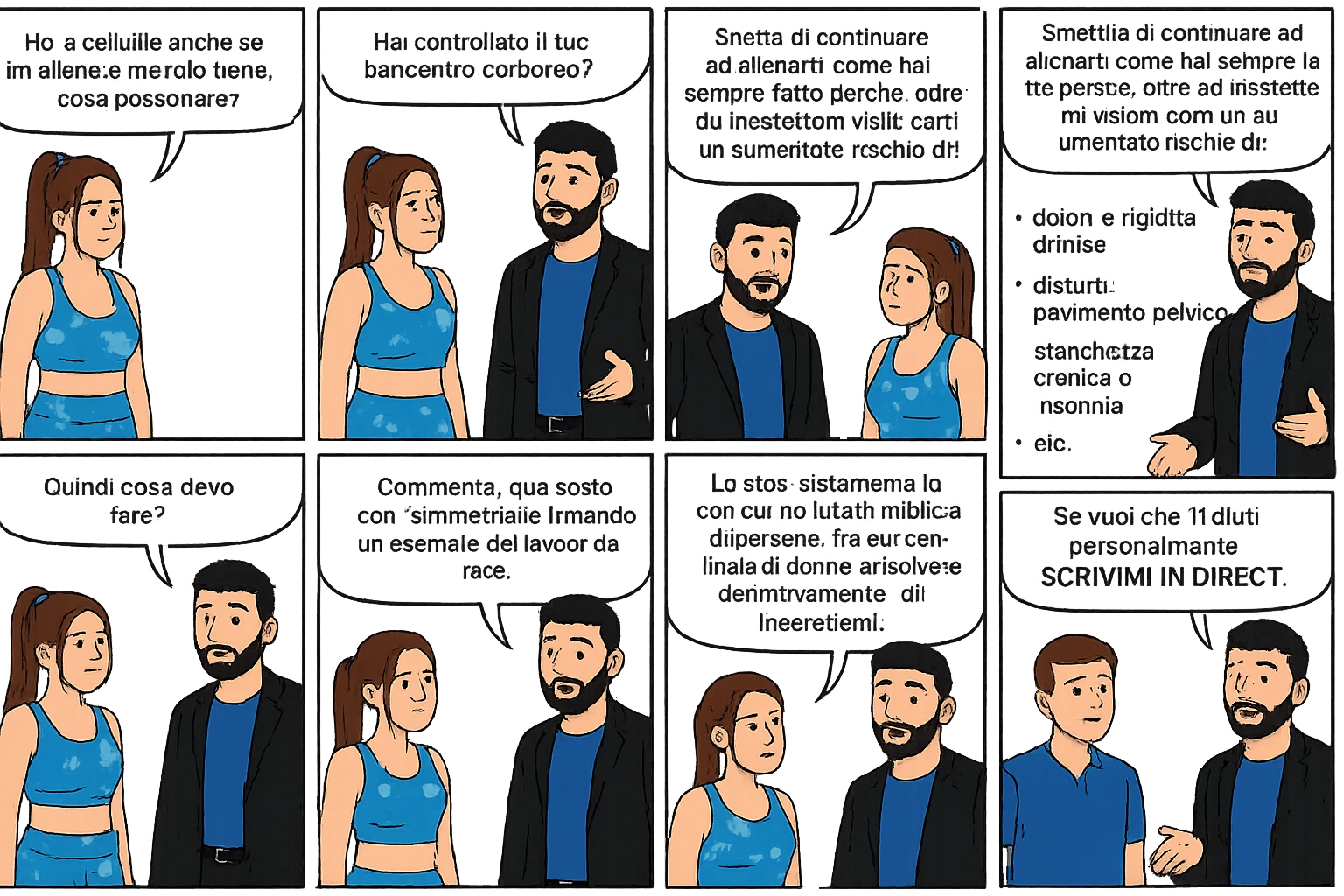 TRASFORMA QUESTO CAROSELLO IN UN FUMETTO CON QUESTE DUE PERSONE IDENTICHE CHE INTERLOQUISCONO TRA LORO:

Ho la cellulite anche se mi alleno e mangio bene, cosa posso fare?

Hai controllato il tuo baricentro corporeo?
Sapevi che se il peso del tuo corpo cade in avanti o da un lato, c’è un disallineamento fra bacino e torace, che comprimendo le coste, limita la motilità del diaframma e l’ossigenazione dei tessuti?
Il mio è il primo e unico percorso che lavora sugli inestetismi con un lavoro mirato sul baricentro corporeo.

Smettila di continuare ad allenarti come hai sempre fatto perché, oltre ad inestetismi visibili, corri un aumentato rischio di:
    • dolori e rigidità diffuse
    • disturbi pavimento pelvico
    • stanchezza cronica o insonnia
    • pancia gonfia e reflusso (bruciore)
    • etc…


Quindi cosa devo fare?
Commenta, qua sotto, con “simmetria” e ti mando un esempio del lavoro da fare. Lo stesso sistema con cui ho aiutato migliaia di persone, fra cui centinaia di donne a risolvere definitivamente gli inestetismi.
Metterei il prima e dopo

Se vuoi che ti aiuti personalmente
SCRIVIMI IN DIRECT emoji