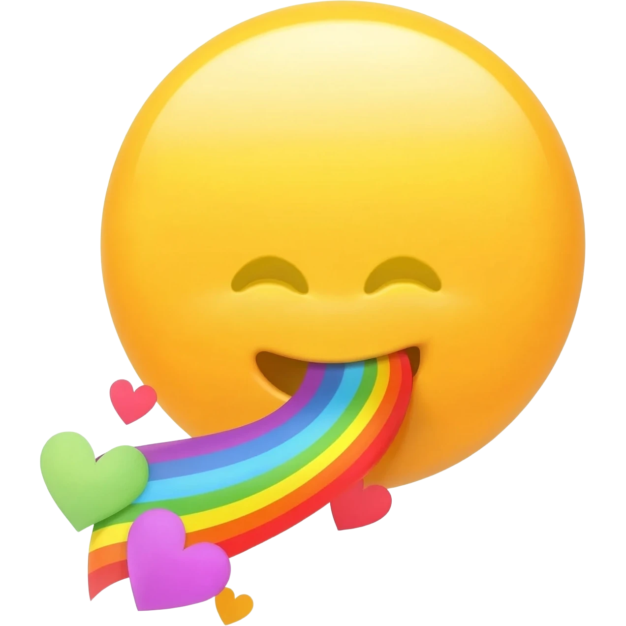 Standard yellow Smiley face spitting out a rainbow with hearts emoji