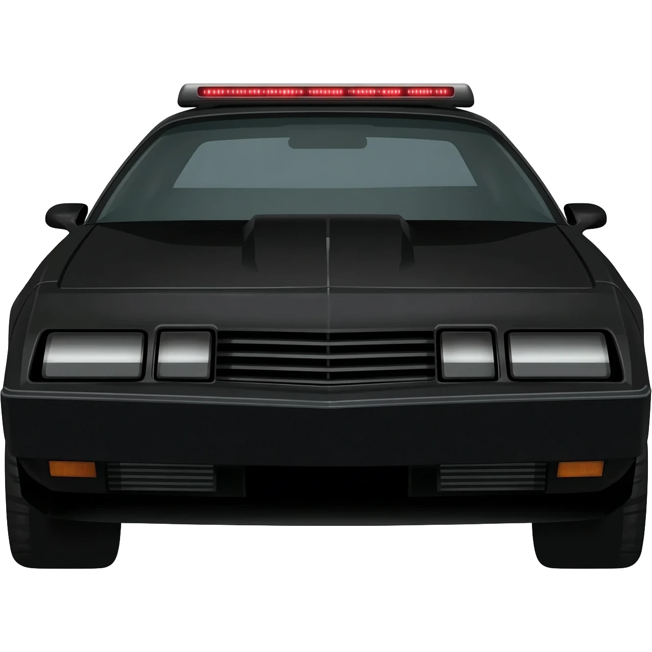 KITT the black Trans Am from the Knight Rider TV show with the scanner bar of red lights on the front of the hood in-between the headlights emoji