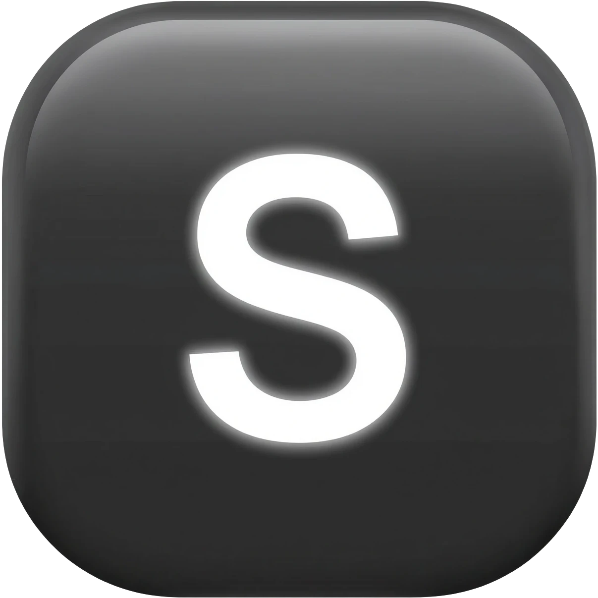 "3D premium,3D rounded-square icon in strong black with a beveled edge, bold serif white letter 'S'centered, strong specular highlights, inner glow, 1024x1024, png" emoji