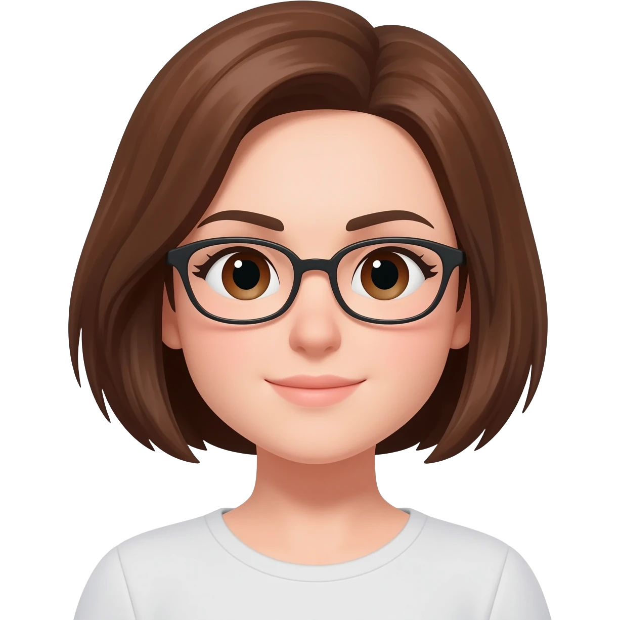 Female very shorter brown  hair almond eyes glasses emoji