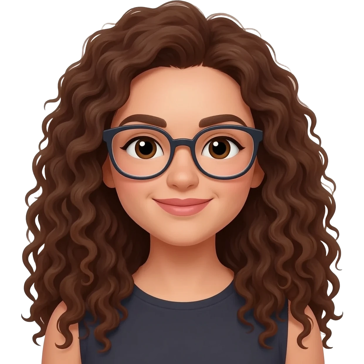 woman with long curly brown hair and glasses emoji