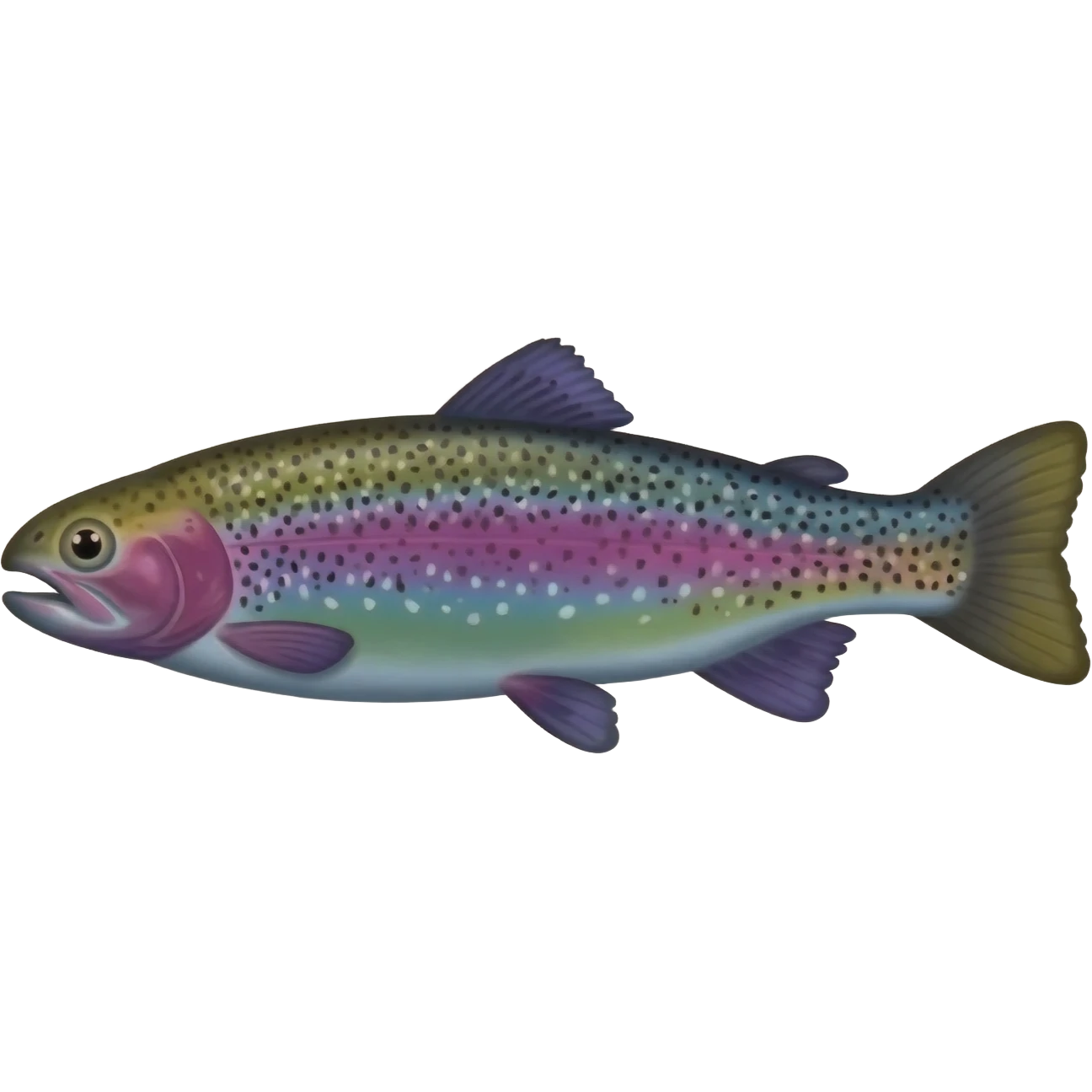 whole rainbow trout fish with speckles facing left bright purple blue green yellow white emoji