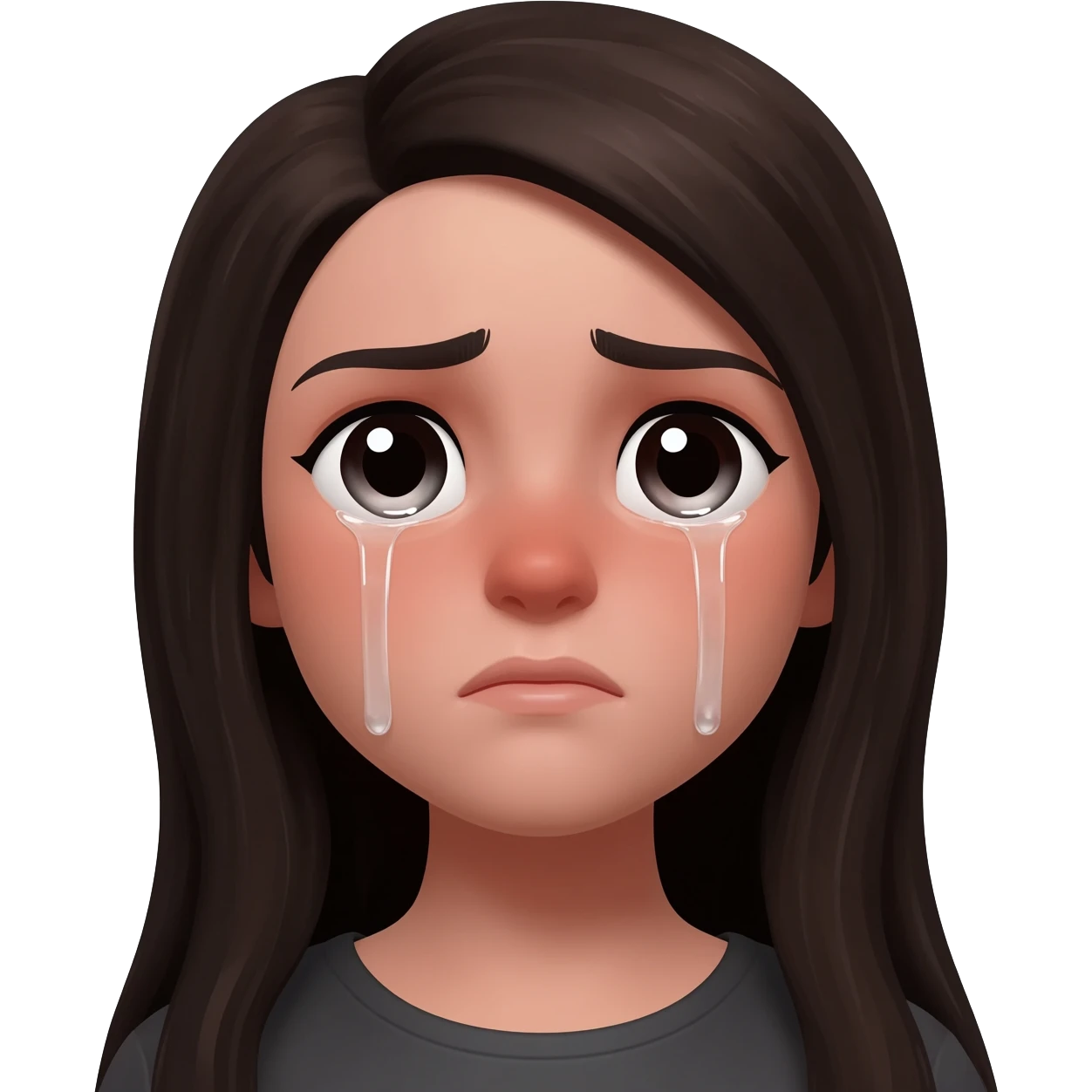 Burnette Mädchen mit langen Haaren weint emoji