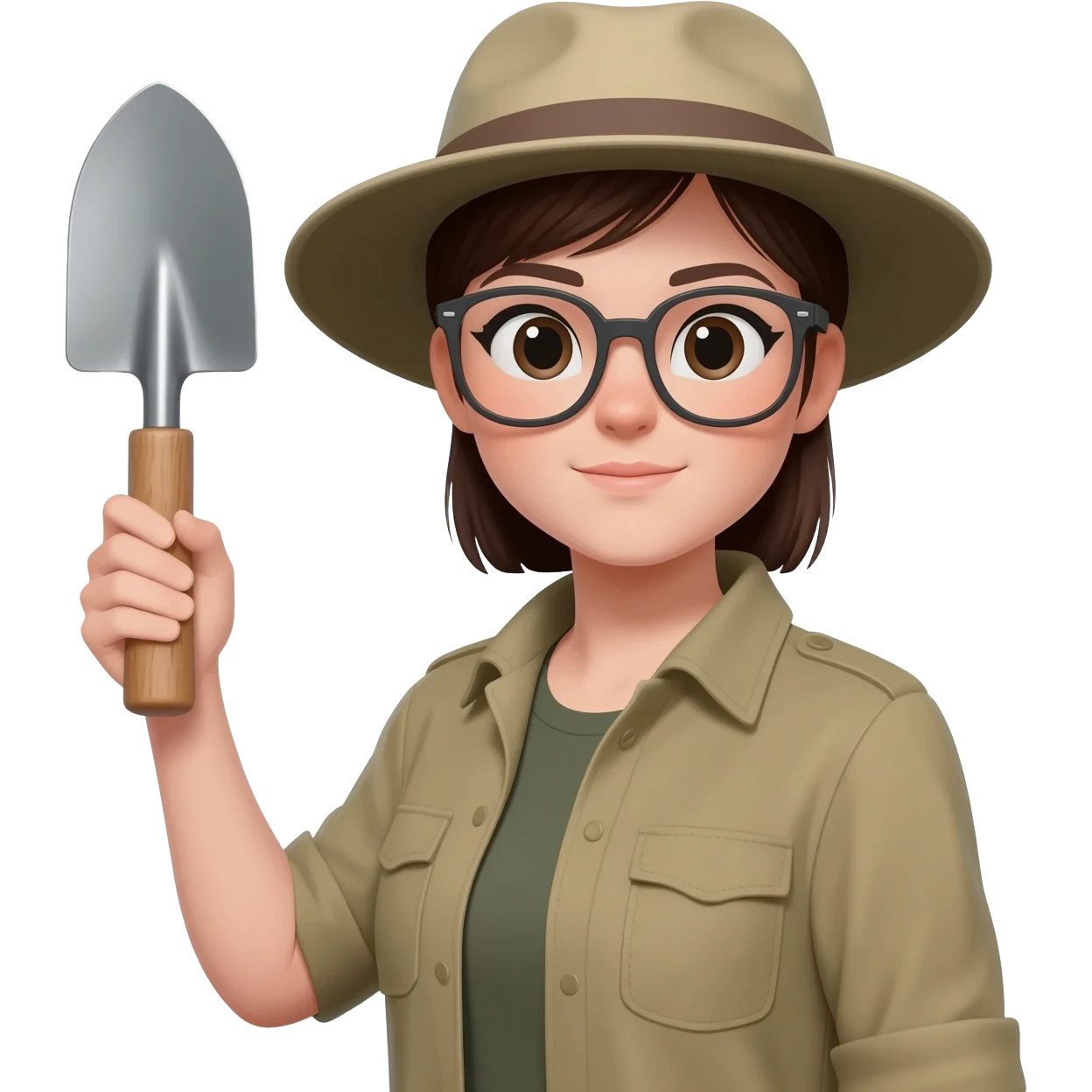 archaeologist girl with glass, holding archaeologist tool emoji