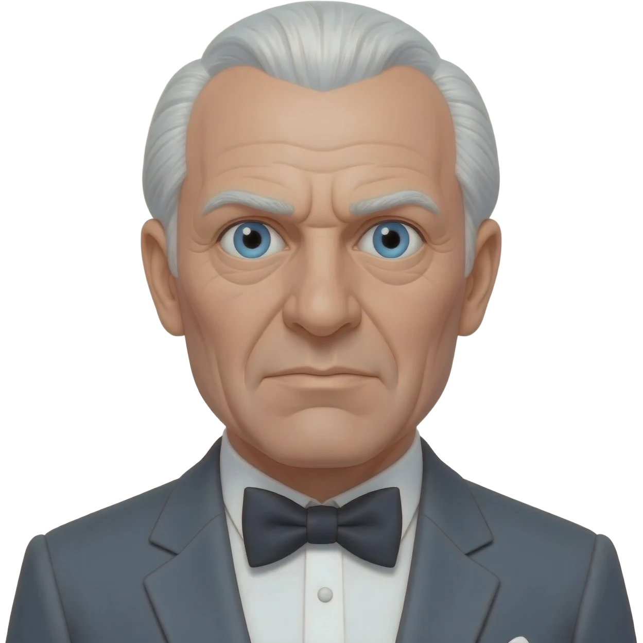Ernst Stavro Blofeld from James Bond Series with blue eyes, white hair, charcoal gray suit with bow tie emoji