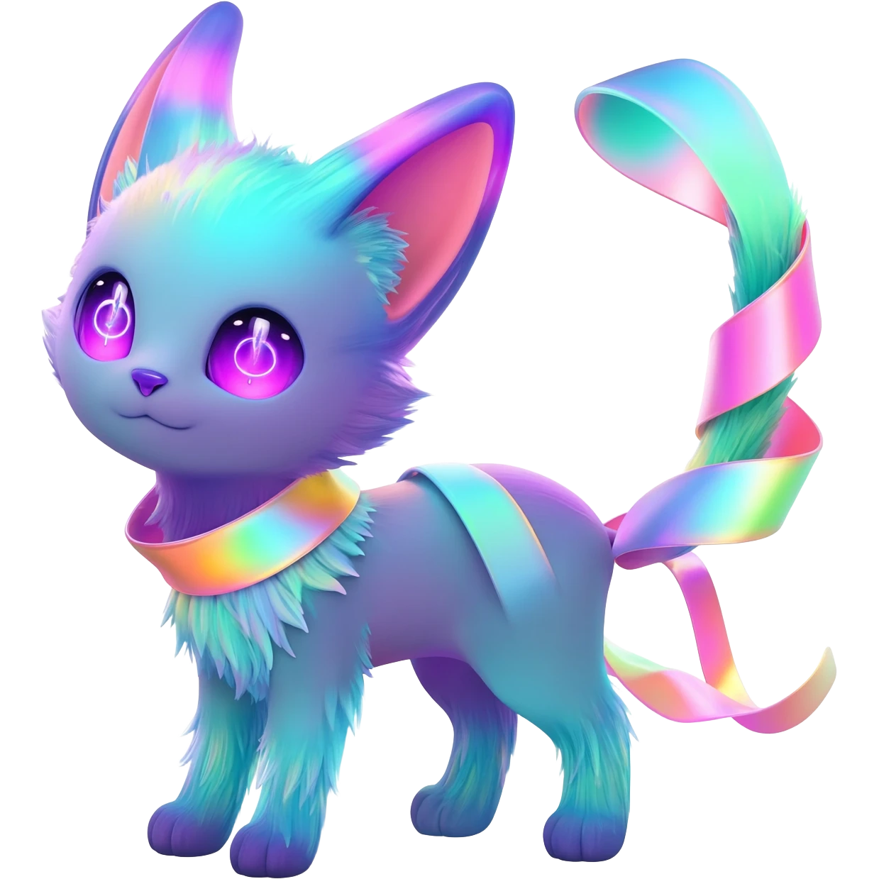An exotic neon colorful unique bizarre eccentric Fakémon-Sylveon-Espeon-creature (full body) emoji