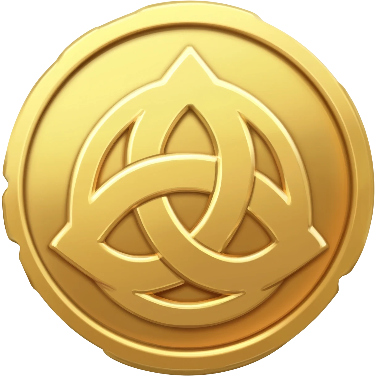 a Mora coin from Genshin Impact; Gold coin with a triquetra and an overlapping triangle on it emoji