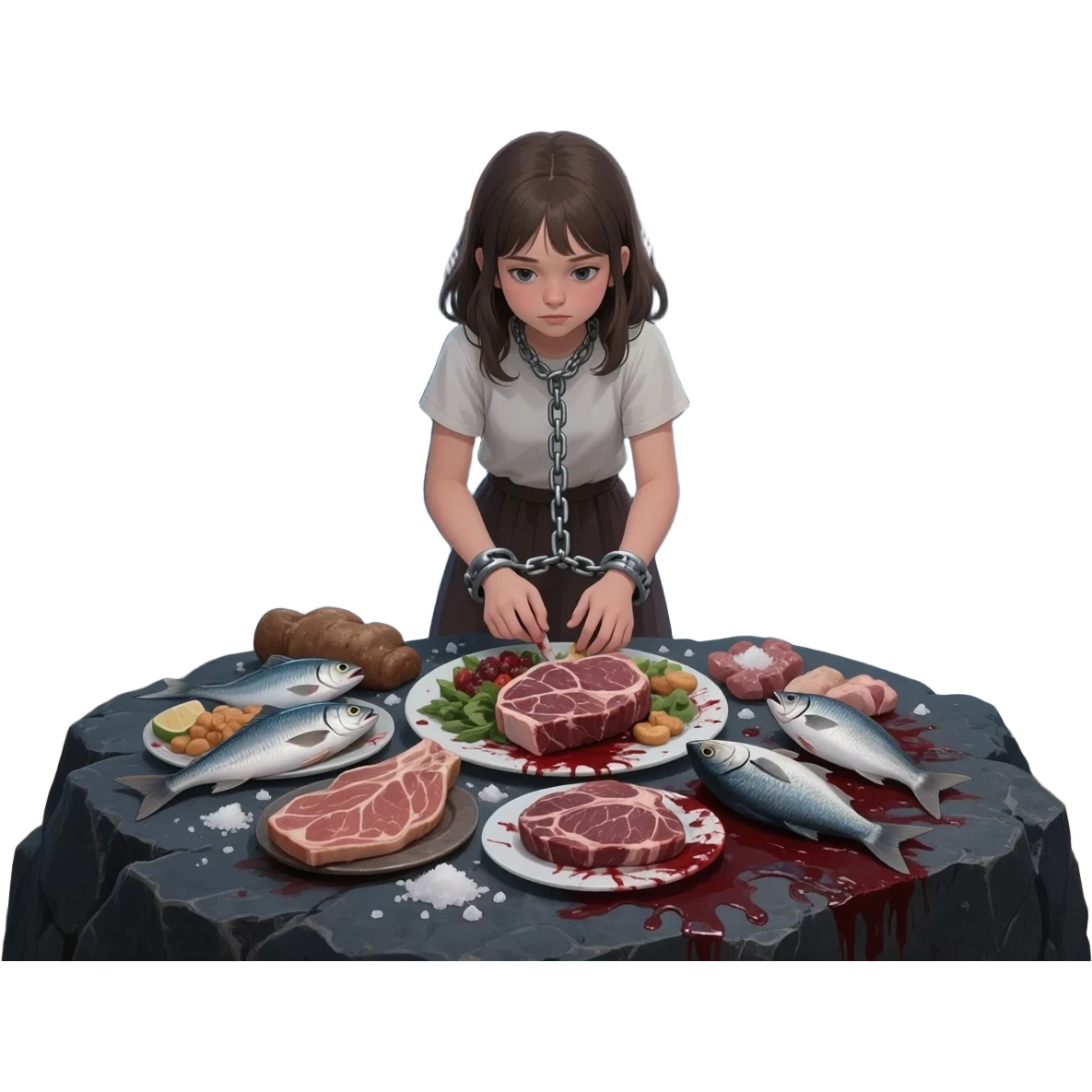 girl chained to a rock to be a sacrificial feast for the seamonster emoji