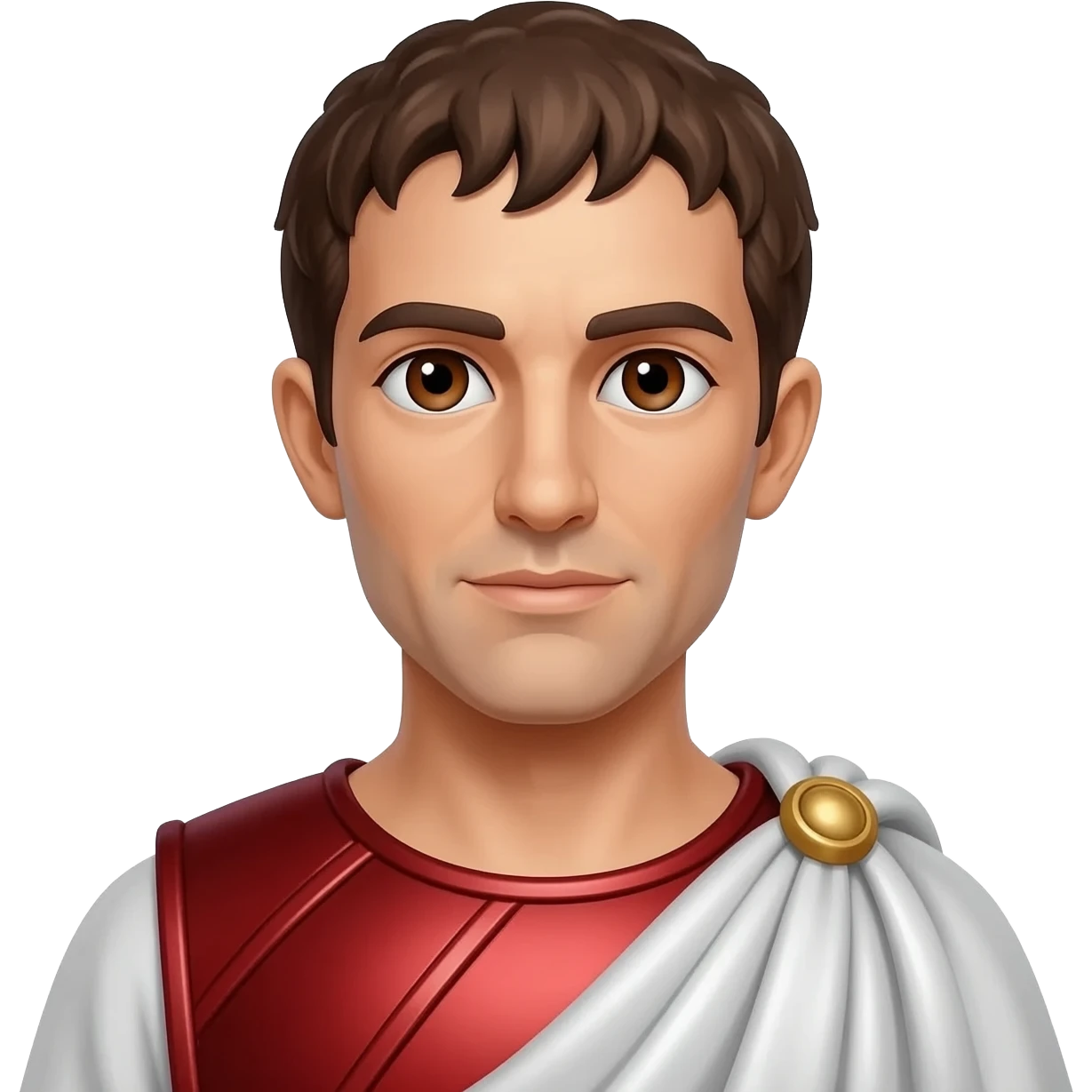 Julius Caesar with brown eyes, dark brown hair, red metallic tunic, white metallic toga emoji