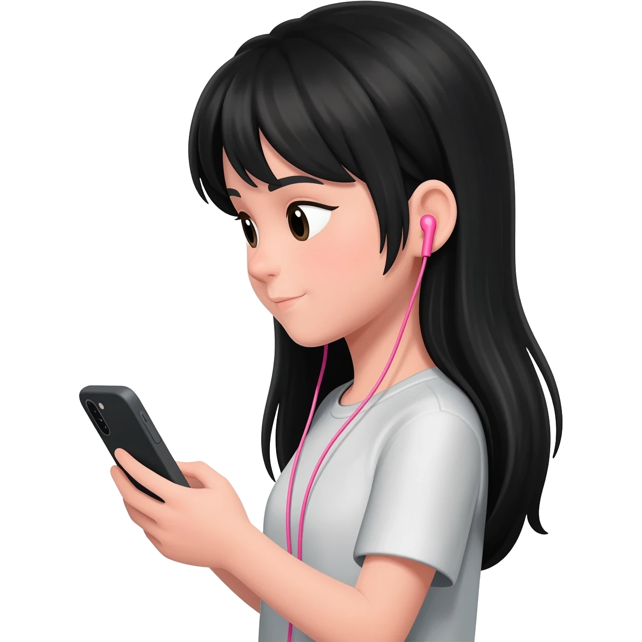 بنتوسماعة وردي📱وشعر اسود emoji