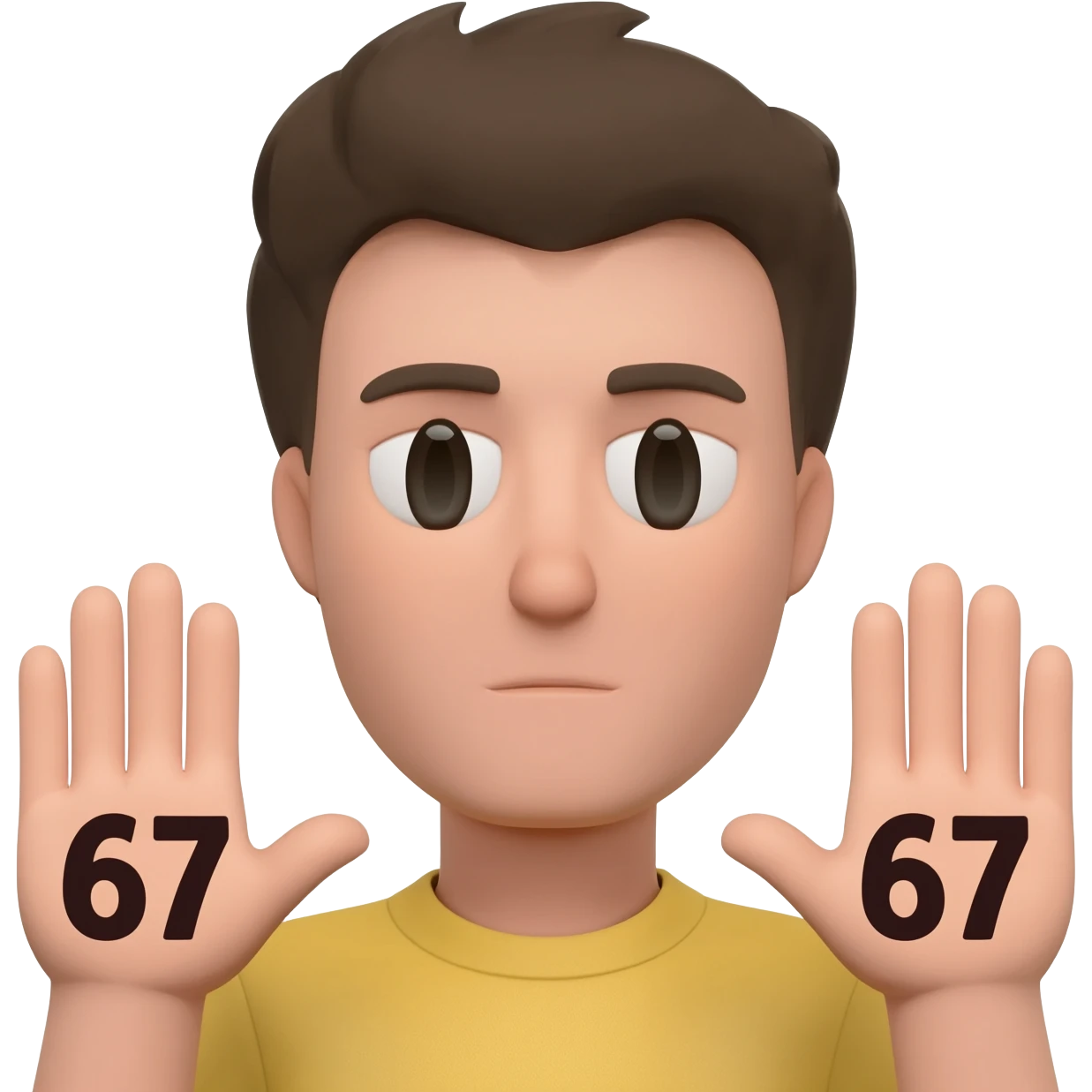 Person with the numbers 67 in there hands emoji
