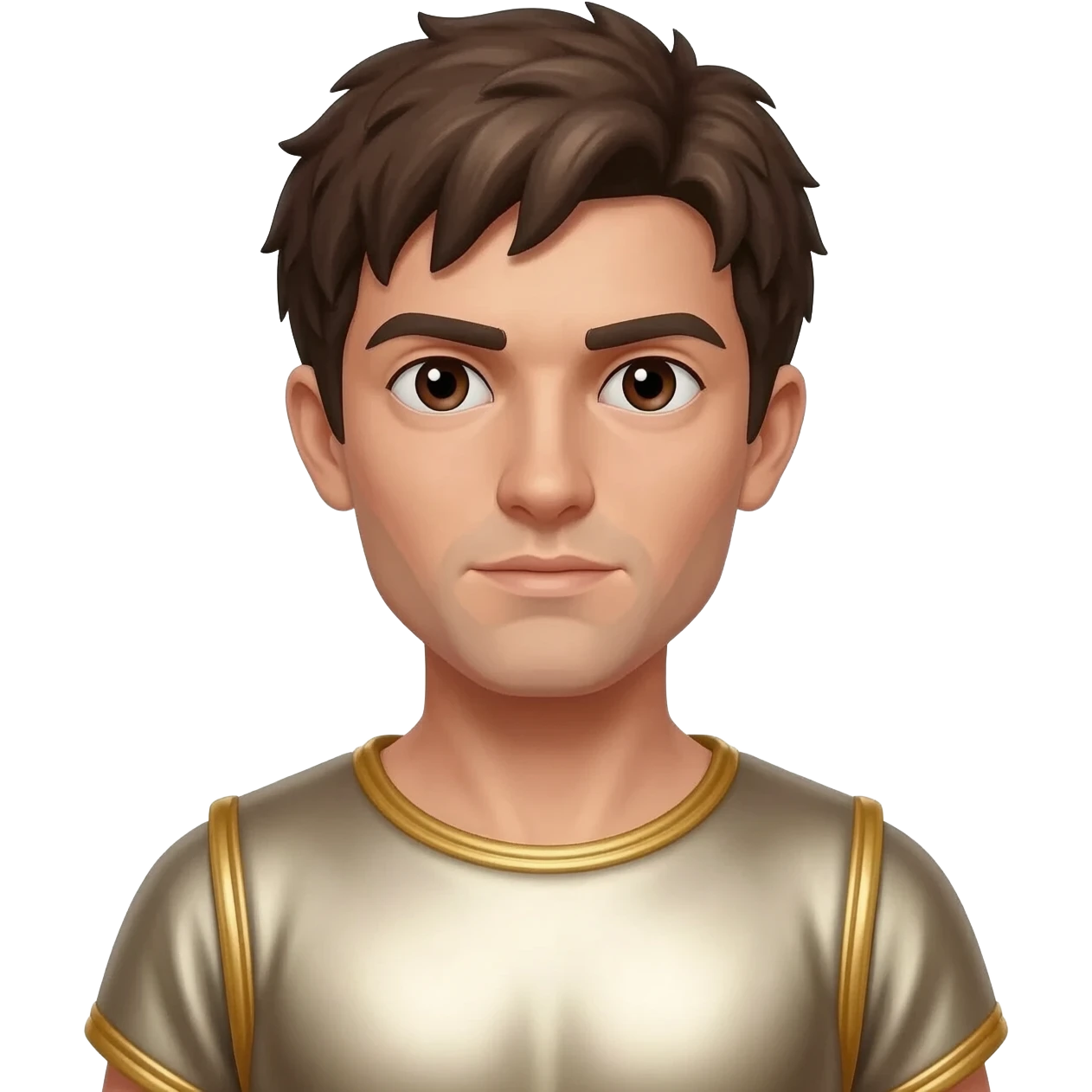 Duro from Rome Mythology with dark brown eyes, dark brown hair, cream metallic tunica emoji