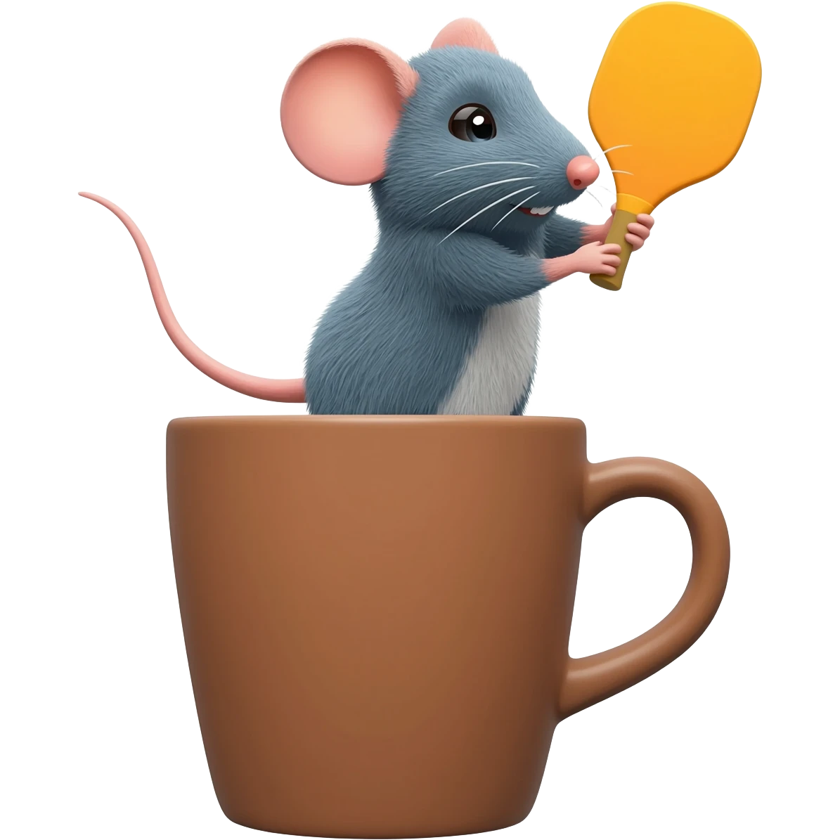 Picklball playing mouse in a coffee emoji