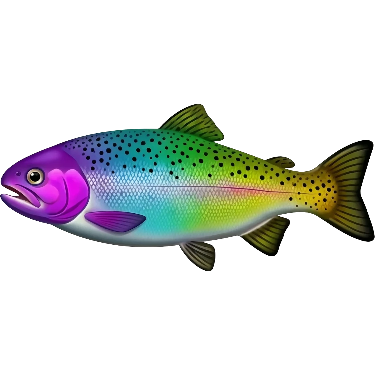 rainbow trout fish bright saturated purple blue green yellow white with scales and black speckles emoji