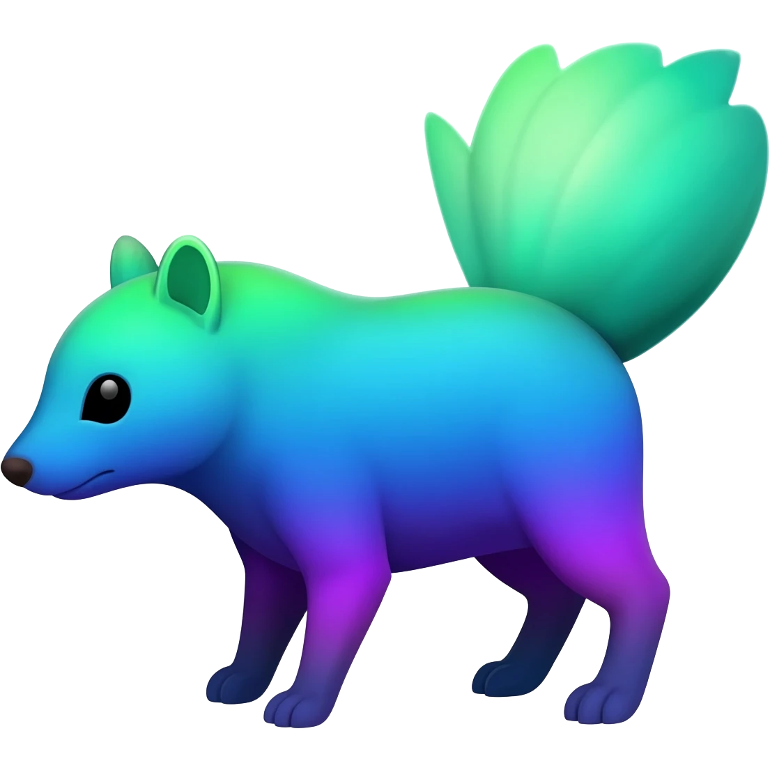 Iridescent Neon Green-Cyan-Blue-Purple-gradients Minccino-Numbat-Sergal-fusion-hybrid-animal-creature, full body emoji