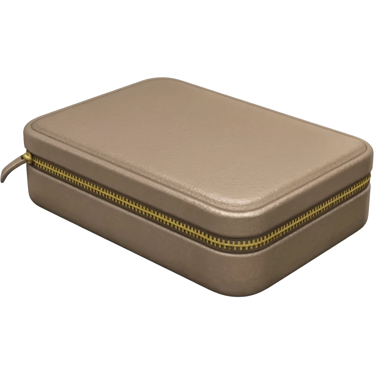 rectangle box made of taupe leather with gold zip around the centre emoji