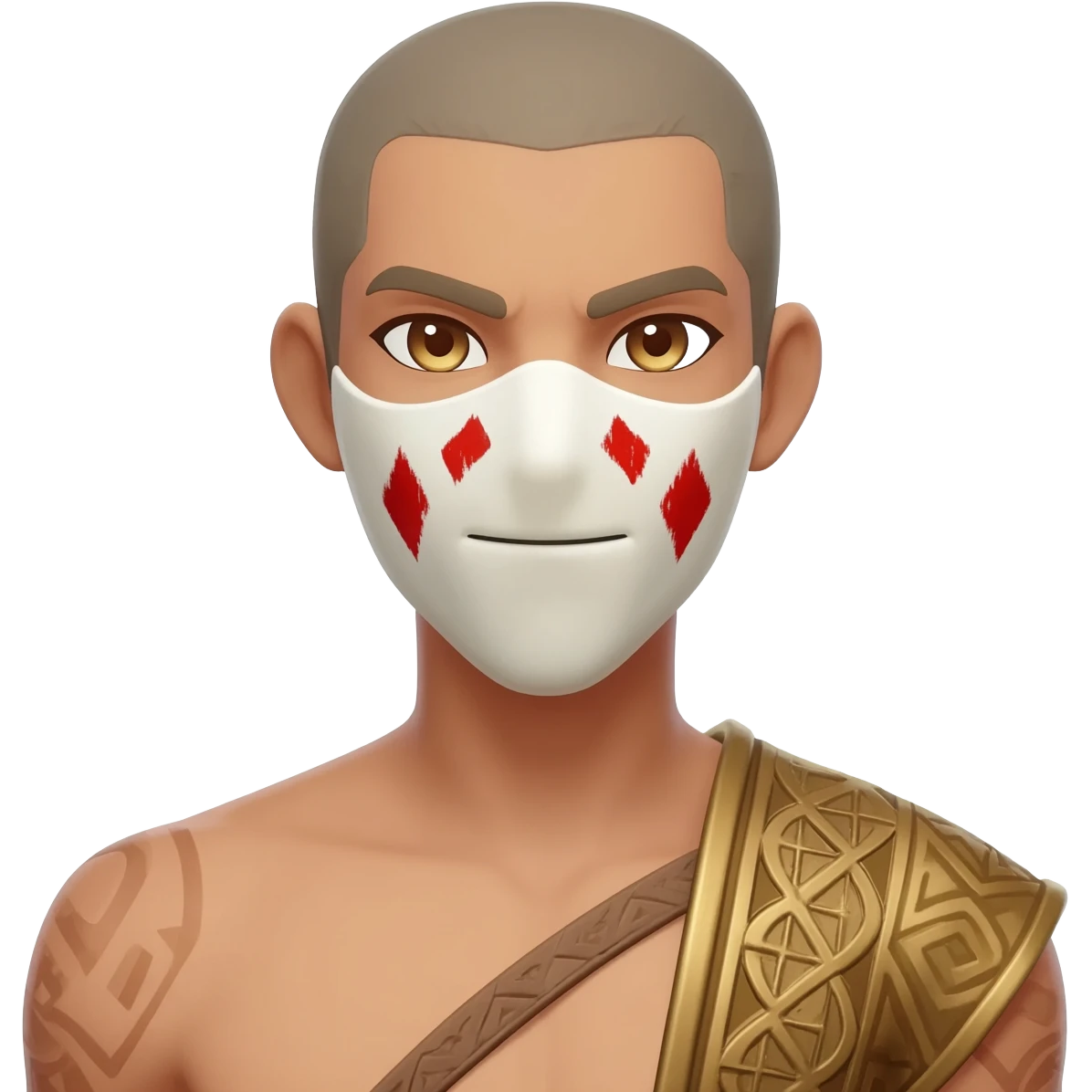 Hilichurl (from Genshin Impact) (half body) (with a white mask with red tribal markings on it)  emoji