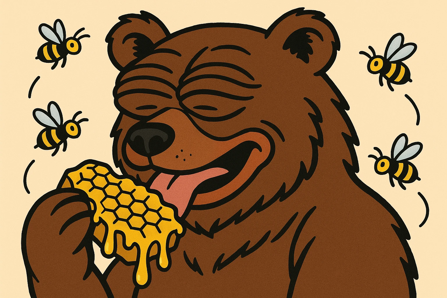 bear eating honeycomb with bees flying around emoji